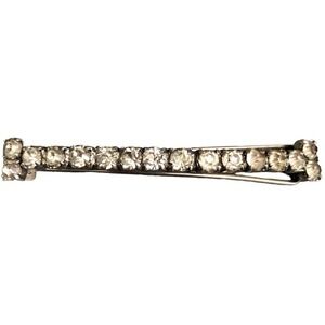 Kramer of New York Round Barrette Faceted Rhinestone Prong Set Signed 2" Long